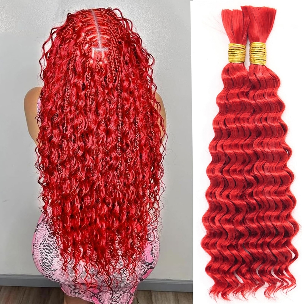 Deep Wave Bulk Hair for Braiding 18 Inch 2 Bundles‎ 200g Red Curly Braiding Hair